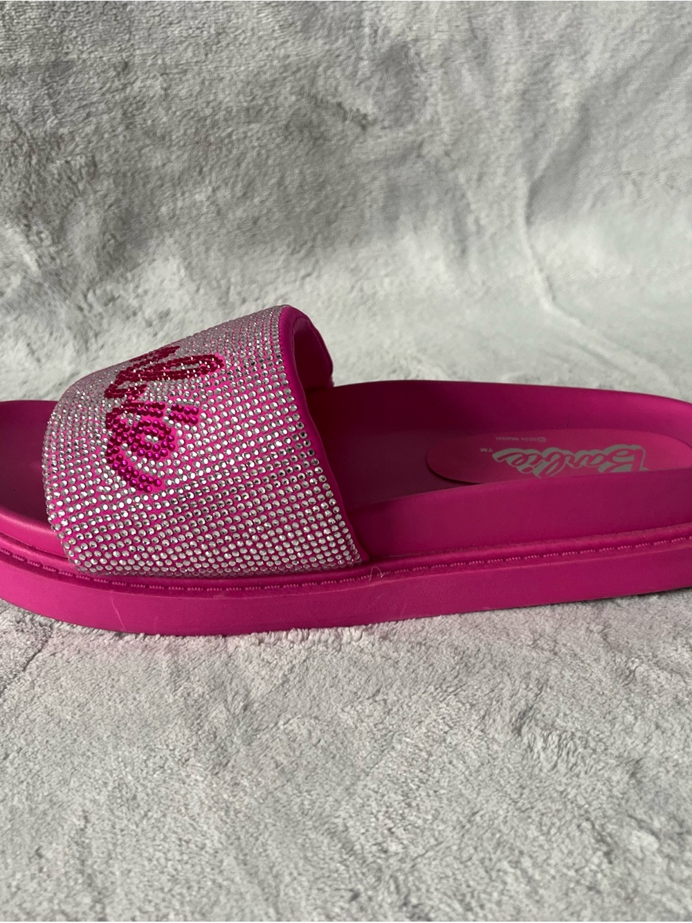 Barbie + Forever21 Fuchsia Crystal Logo Slide Sandals - Picture 5 of 7